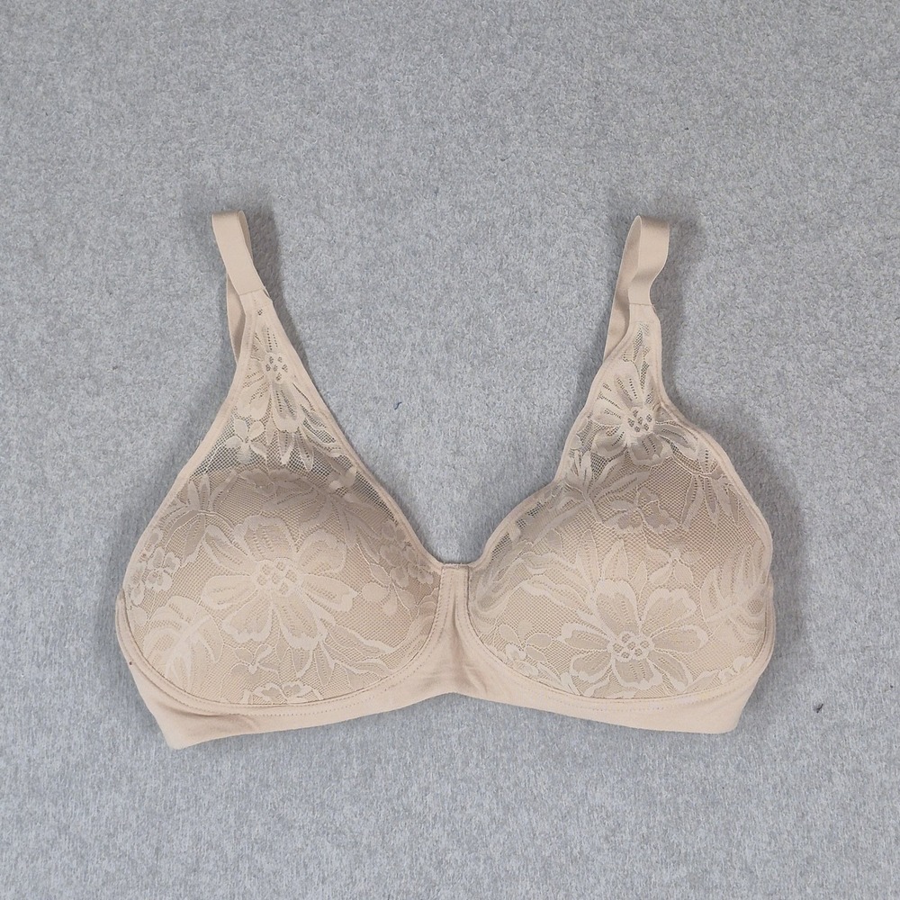 Bali Women Bra Medium Beige Floral Breathe Adjustable Strap T-Shirt Lace Knit